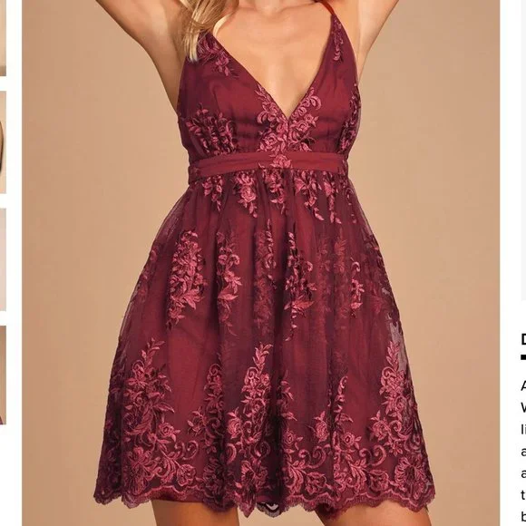 NWT Lulus A Love to Remember Wine Red Lace Backless Skater Dress - Size XS - Picture 4 of 11